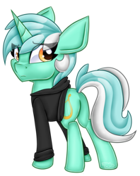 Size: 3174x4000 | Tagged: safe, artist:partylikeanartist, lyra heartstrings, pony, unicorn, fanfic:background pony, absurd resolution, clothes, cute, dig the swell hoodie, fanfic, fanfic art, female, hoodie, jacket, looking back, lyrabetes, rear view, sad, simple background, solo, transparent background, turning, wingding eyes