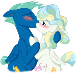 Size: 862x828 | Tagged: safe, artist:pumpiikin, sky stinger, vapor trail, pegasus, pony, g4, season 6, top bolt, blushing, eyes closed, female, kiss on the lips, kissing, lidded eyes, male, mare, sexy, ship:vaporsky, shipping, simple background, stallion, straight, transparent background