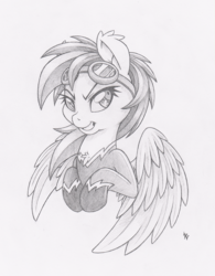 Size: 781x1000 | Tagged: safe, artist:dfectivedvice, rainbow dash, g4, clothes, female, grayscale, monochrome, shadowbolts costume, sketch, solo, traditional art