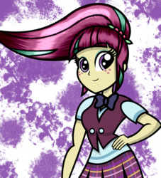 Size: 1024x1130 | Tagged: safe, artist:alligatorgummy, sour sweet, equestria girls, g4, my little pony equestria girls: friendship games, my little pony equestria girls: rainbow rocks, clothes, credits, female, freckles, pleated skirt, ponytail, request, school uniform, shine like rainbows, skirt, smiling, solo