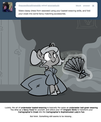 Size: 666x809 | Tagged: safe, artist:egophiliac, princess luna, moonstuck, g4, cartographer's sophisticated lady's fan, clothes, dress, female, filly, monochrome, solo, underwater, woona, younger