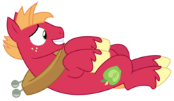 Size: 2556x1481 | Tagged: safe, artist:sketchmcreations, big macintosh, earth pony, pony, g4, where the apple lies, male, on back, sheepish grin, simple background, smiling, solo, stallion, teenage big macintosh, transparent background, vector