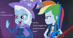 Size: 812x430 | Tagged: safe, rainbow dash, trixie, equestria girls, g4, grammar error