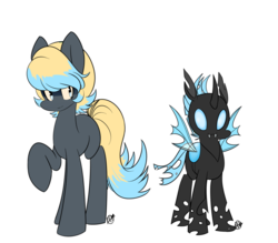 Size: 1024x895 | Tagged: safe, artist:silverknight27, oc, oc only, oc:electric affection, changeling, earth pony, pony, blue changeling, changeling oc, raised hoof, simple background, solo, transparent background