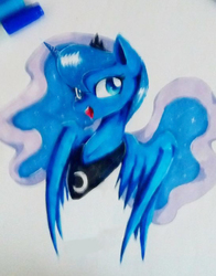 Size: 546x696 | Tagged: safe, artist:mikedom, princess luna, alicorn, pony, g4, bust, colored pupils, cute, female, looking at you, lunabetes, mare, marker, marker drawing, open mouth, simple background, smiling, solo, spread wings, traditional art, white background