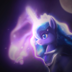 Size: 1024x1024 | Tagged: safe, artist:lmgchikess, princess luna, alicorn, pony, g4, female, magic, mare, night, solo