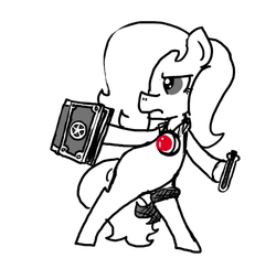 Size: 640x600 | Tagged: safe, artist:ficficponyfic, oc, oc only, oc:emerald jewel, colt quest, amulet, angry, bandana, bipedal, child, colt, femboy, fight, foal, glare, hair over one eye, male, monochrome, partial color, pose, potion, solo, spellbook, standing, story included, vial