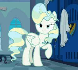 Size: 552x496 | Tagged: safe, screencap, vapor trail, pony, g4, top bolt, animated, female, gif, locker room, loop, solo, stuttering