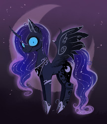 Size: 1280x1482 | Tagged: safe, artist:magnaluna, princess luna, g4, creepy, female, looking at you, pointy ponies, solo, spread wings, tim burton