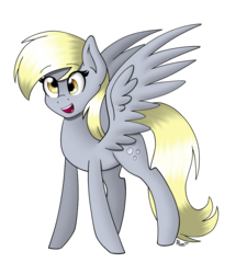 Size: 900x1000 | Tagged: safe, artist:spirit-dude, derpy hooves, pegasus, pony, g4, female, mare, open mouth, simple background, smiling, solo, spread wings, transparent background