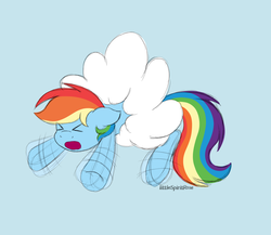 Size: 1500x1300 | Tagged: safe, artist:spirit-dude, rainbow dash, pegasus, pony, g4, :o, ><, blue background, cloud, day, eyes closed, female, floppy ears, motion blur, open mouth, signature, simple background, solo, squirming, stuck