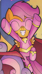 Size: 986x1728 | Tagged: safe, idw, scootaloo, sweetie belle, g4, spoiler:comic, clothes, costume, outfit catalog, superhero