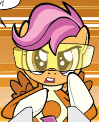 Size: 495x610 | Tagged: safe, idw, scootaloo, friends forever #2, g4, my little pony: friends forever, spoiler:comic, clothes, female, filly, foal, outfit catalog, power rangers