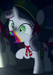 Size: 718x1020 | Tagged: safe, screencap, apple bloom, sweetie belle, pony, unicorn, zombie, 28 pranks later, g4, betrayal, cookie zombie, cropped, cutie mark, female, filly, hypocrisy, lies, outfit catalog, rainbow muzzle, the cmc's cutie marks