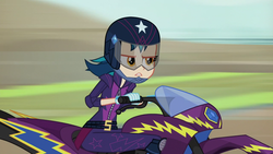 Size: 1280x720 | Tagged: safe, screencap, indigo zap, equestria girls, g4, my little pony equestria girls: friendship games, clothes, female, gloves, helmet, motocross, motorcross, motorcycle, solo