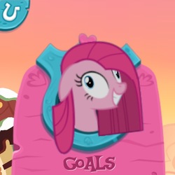 Size: 647x646 | Tagged: safe, screencap, pinkie pie, earth pony, pony, g4, contemplating insanity, derp, female, grin, mare, pinkamena diane pie, pinkie derp, puzzle party, smiling, solo