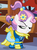 Size: 251x343 | Tagged: safe, screencap, sweetie belle, pony, g4, my little pony: friendship is magic, sisterhooves social, clothes, dress, evil smile, faic, female, grin, outfit catalog, smiling, solo