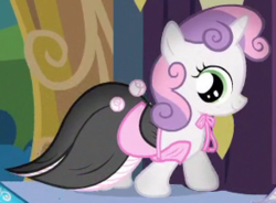 Size: 294x216 | Tagged: safe, screencap, sweetie belle, pony, g4, simple ways, clothes, dress, female, outfit catalog, solo