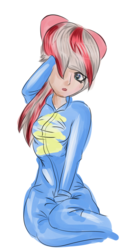 Size: 1018x2093 | Tagged: safe, artist:drafthoof, angel wings, human, g4, top bolt, bow, clothes, female, hair bow, hair over one eye, human female, humanized, simple background, solo, transparent background, wonderbolts uniform