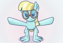 Size: 1791x1231 | Tagged: safe, artist:bluemeganium, helia, g4, female, goggles, solo, wing hands, wing-ups