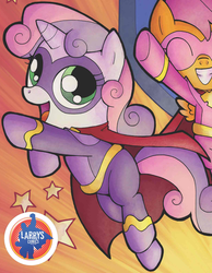 Size: 1570x2022 | Tagged: safe, idw, scootaloo, sweetie belle, g4, spoiler:comic, clothes, costume, outfit catalog, superhero
