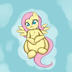 Size: 1024x1024 | Tagged: safe, artist:funble, fluttershy, pegasus, pony, g4, belly, belly button, cloud, cute, female, preggoshy, pregnant, solo