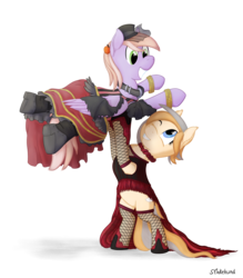 Size: 2800x3200 | Tagged: safe, artist:stinkehund, oc, oc only, oc:lavender, oc:sepia tone, pegasus, pony, boots, clothes, collar, crossdressing, dancing, female, fishnet stockings, fluffy, high res, male, rope, skirt, stockings