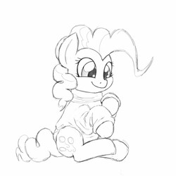 Size: 1280x1280 | Tagged: safe, artist:trickydick, pinkie pie, g4, clothes, cute, diapinkes, female, monochrome, sketch, solo, sweater, traditional art