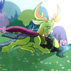 Size: 1280x1280 | Tagged: safe, artist:angelamyrose, thorax, oc, changedling, changeling, g4, to where and back again, changeling oc, king thorax, offspring, parent:queen chrysalis