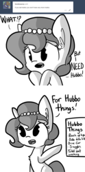 Size: 1280x2576 | Tagged: safe, artist:tjpones, oc, oc only, oc:brownie bun, horse wife, comic, cute, dialogue, grayscale, hubbo, hubbo things, list, monochrome, open mouth, simple background, solo, tumblr, white background