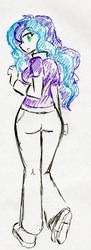 Size: 899x2467 | Tagged: safe, artist:elgatosabio, princess luna, vice principal luna, equestria girls, g4, ass, breasts, butt, female, looking at you, looking back, moonbutt, sideboob, simple background, solo, traditional art, white background