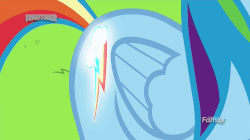 Size: 902x505 | Tagged: safe, screencap, rainbow dash, pony, g4, top bolt, animated, booty call, discovery family logo, female, gif, glowing cutie mark, loop, solo