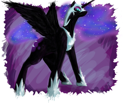 Size: 1000x848 | Tagged: safe, artist:testostepone, nightmare moon, g4, female, painting, solo, spread wings