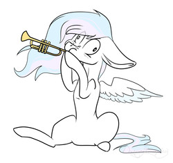 Size: 987x930 | Tagged: safe, artist:daringpineaple, artist:daringpineapple, oc, oc only, pony, derp, musical instrument, solo, trumpet