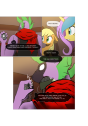 Size: 3541x5016 | Tagged: safe, artist:gashiboka, applejack, spike, oc, oc:gold lily, pony, comic:recall the time of no return, g4, angry, comic, older, older spike