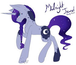 Size: 1577x1348 | Tagged: safe, artist:twigpony, oc, oc only, oc:midnight jewel, looking at you, magical lesbian spawn, next generation, offspring, parent:princess luna, parent:rarity, parents:rariluna, simple background, solo, white background