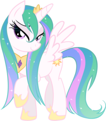 Size: 1000x1138 | Tagged: safe, princess celestia, pony, g4, bedroom eyes, female, looking at you, mare, simple background, smiling, solo, spread wings, transparent background, wet mane