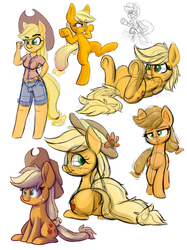 Size: 1280x1707 | Tagged: safe, artist:heir-of-rick, applejack, earth pony, pony, anthro, unguligrade anthro, g4, anthro with ponies, applebutt, butt, cute, hat, jackabetes, on back, plot, prone, silly, silly pony, sketch, sun hat, who's a silly pony