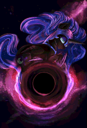 Size: 543x800 | Tagged: safe, artist:equum_amici, artist:segraece, part of a set, nightmare moon, g4, accretion disk, animated, black hole, cinemagraph, female, floating, gif, solo, space, spinning, tangible heavenly object, vortex