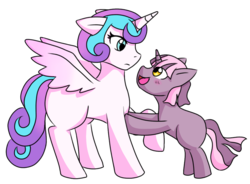 Size: 1182x870 | Tagged: safe, artist:jolliapplegirl, princess flurry heart, shining armor, oc, oc:sirius veil, alicorn, pony, unicorn, g4, cousins, foal, magical lesbian spawn, offspring, parent:princess celestia, parent:twilight sparkle, parents:twilestia, story included