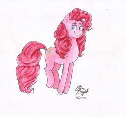 Size: 2415x2246 | Tagged: safe, artist:mannybcadavera, pinkie pie, g4, female, grin, happy, high res, pronking, smiling, solo, traditional art