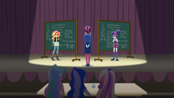 Size: 1920x1080 | Tagged: safe, screencap, principal abacus cinch, sci-twi, sunset shimmer, twilight sparkle, acadeca, equestria girls, g4, my little pony equestria girls: friendship games, fancy mathematics, geometry, langley's adventitious angles, math