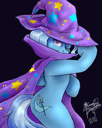 Size: 1600x2000 | Tagged: safe, artist:mannybcadavera, trixie, unicorn, semi-anthro, g4, female, one eye closed, smiling, solo, trixie's cape, trixie's hat, wink