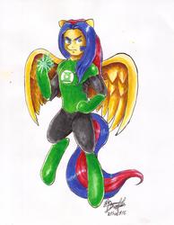 Size: 2191x2819 | Tagged: safe, artist:mannybcadavera, oc, oc only, oc:sigvard, pegasus, anthro, unguligrade anthro, clothes, costume, green lantern, high res, solo, wristband