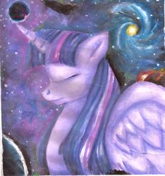 Size: 2405x2567 | Tagged: safe, artist:mannybcadavera, twilight sparkle, alicorn, pony, g4, female, galaxy, high res, solo, space, traditional art, twilight sparkle (alicorn), watercolor painting