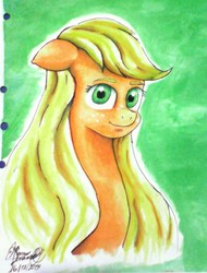 Size: 1154x1517 | Tagged: safe, artist:mannybcadavera, applejack, g4, female, hatless, missing accessory, solo, traditional art