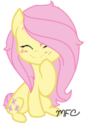 Size: 295x425 | Tagged: safe, artist:mlpfanartcraze, fluttershy, g4, base used, blushing, cute, eyes closed, female, hoof on chin, shyabetes, simple, simple background, sitting, smiling, solo, white background, wingless