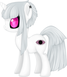 Size: 943x1084 | Tagged: safe, artist:n0vaxis, oc, oc only, oc:white noise, pony, unicorn, black sclera, ear piercing, no pupils, piercing, pink eyes, simple background, solo, transparent background, white coat, white mane