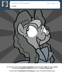 Size: 666x809 | Tagged: safe, artist:egophiliac, princess luna, moonstuck, g4, clothes, dress, female, filly, monochrome, monocle, poseidon's peruke, seaweed, solo, wig, woona, younger