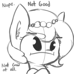 Size: 1280x1280 | Tagged: safe, artist:tjpones, oc, oc only, oc:brownie bun, earth pony, pony, :i, bust, dialogue, ear fluff, frown, grayscale, monochrome, nope, portrait, simple background, solo, white background
